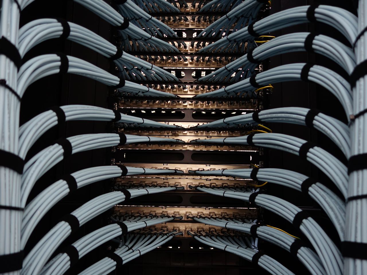 Neatly dressed cable bundles in a rack
